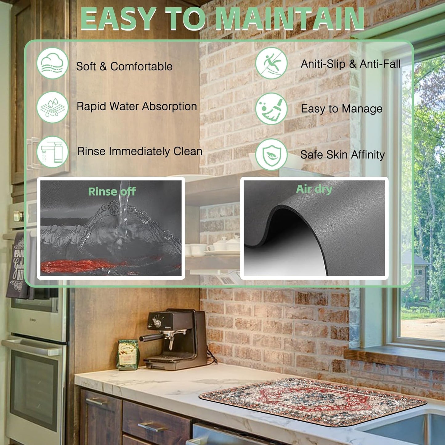 Dish Drying Mat Persian Style Textile Rug Texture Dish Drying Pad,12"X19"Bsorbent Coffee Mat for Sink Dishes or Under Rack Kitchen Counter Accessories Absorbent Hide Stain Drying Mat