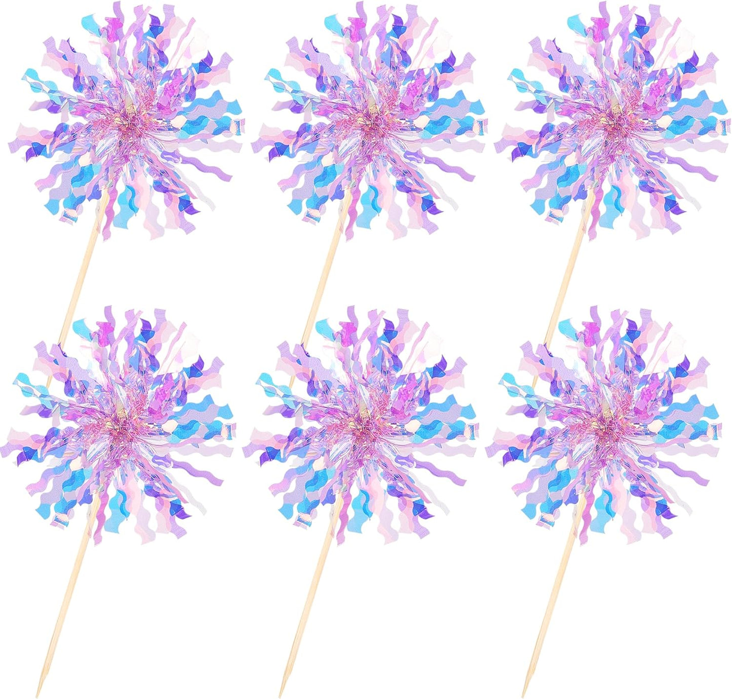30 PCS Foil Firework Cupcake Toppers Sparkle Tinsel Cupcake Picks Happy Birthday Cake Toppers Drink Stirrers Cocktail Food Fruit Toothpicks for Baby Shower Birthday Party Decorations Supplies Purple