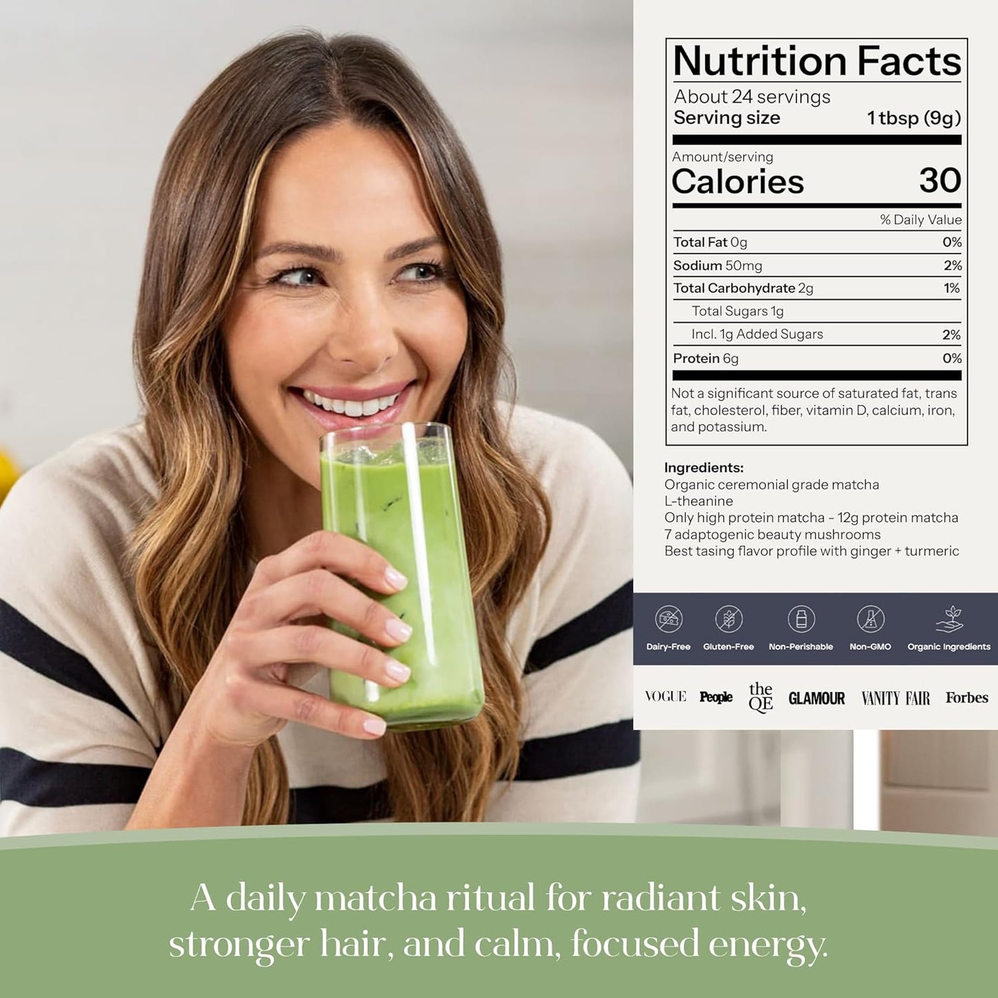 Kroma’s Beauty Matcha Latte Powder 0.60 Oz, 17g, 7 Servings – Collagen Ceremonial Grade Matcha Green Tea with Protein for Glowing Skin & Hair Support w/ Bovine Collagen, Ginger & Turmeric - Premium Matcha Powder w/ Adaptogenic Mushrooms