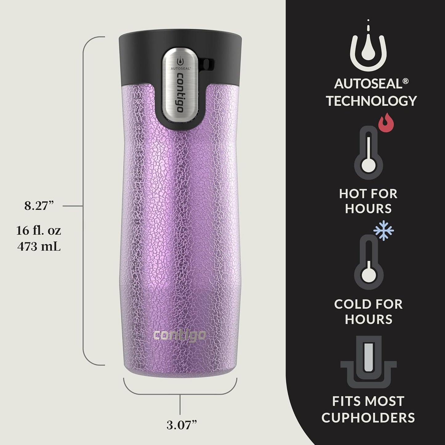 Contigo® AUTOSEAL® West Loop Vacuum-Insulated Stainless Steel Travel Mug with Easy-Clean Lid, 16 oz, 2-Pack, Crystal Pansy; Crystal Juniper