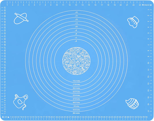 Silicone Baking Mat for Rolling Pastry Dough with Measurements, 25.6" x 17.7" BPA Free Non stick and Non Slip Blue Table Sheet Baking Supplies for Bake Pizza Cake