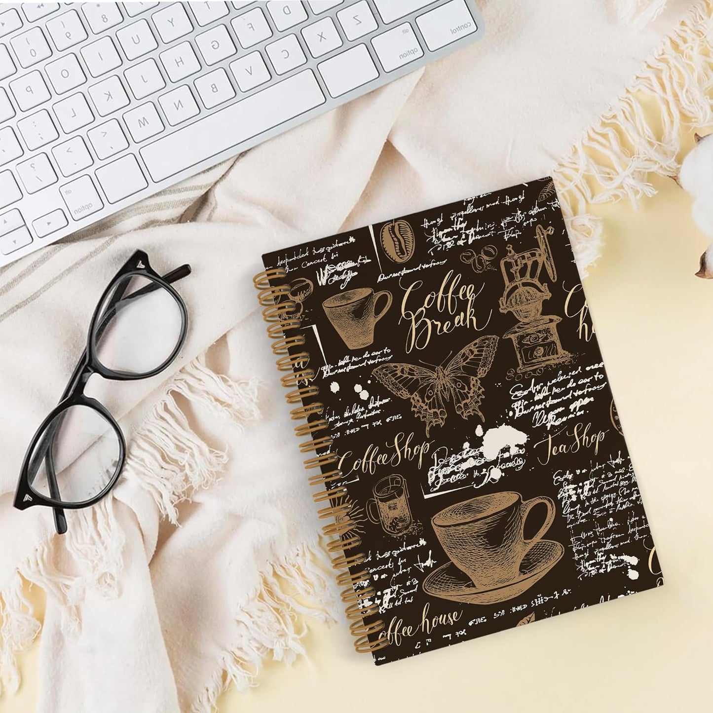 Retro Coffee Spiral Notebook, Coffee Themed Journal Notebook, Coffee Butterfly Notebooks for School Work, Coffee Tasting Office Supplies Gifts for Coffee Lovers Women Men, 5.5x8.3 Inch