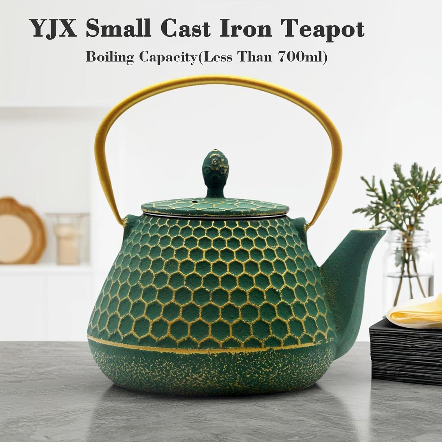 Cast Iron Tea Kettle, Japanese Tetsubin Teapot Coated with Enameled Interior, Durable Cast Iron Teapot with Stainless Steel Infuser for Stovetop Safe(1000ml/34oz)