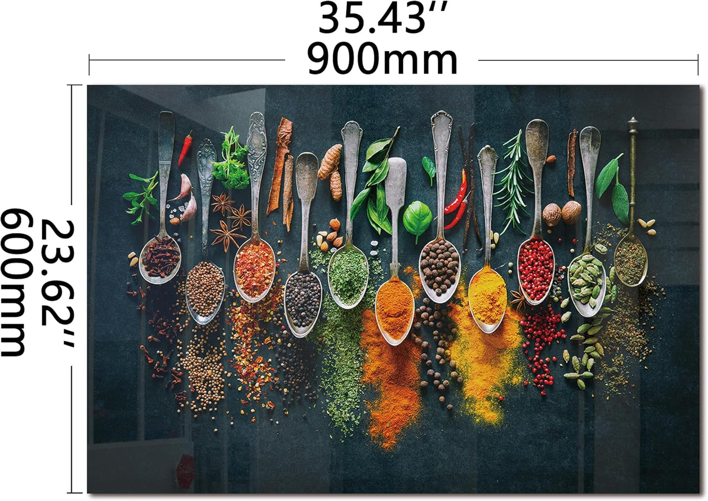 DAIFURONGE Spice Tempered Glass Backsplash For Kitchen Behind Stove,Stove Back Top Cover,Easy to Clean Glass Splashback, Sink Cover Splash Guard,Home Kitchen Wall Decor (35.43"x23.62"(90x60cm))