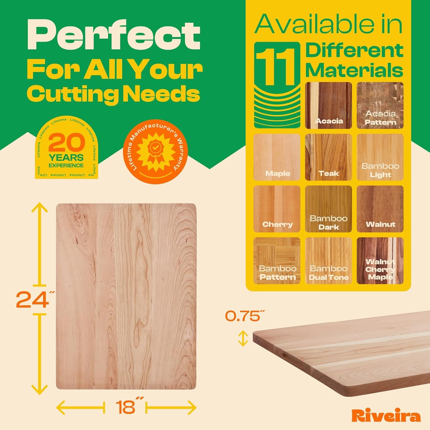 Riveira Cherry Wood Cutting Board – Gourmet Black Cherry Grandeur: 24 x 18 Wooden Cutting Board – Wooden Cutting Boards For Kitchen Decorative – Innovative Juice Grooves Cherry Wooden Chopping Board