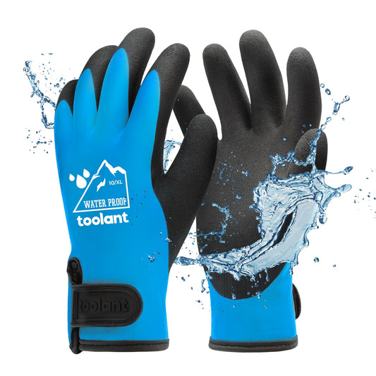 100% Waterproof Gloves for Men and Women, Winter Work Gloves for Cold Weather, Touchsreen, Thermal Gloves for Freezer Work, Fishing and Gardening, With Grip, Blue, X-Large