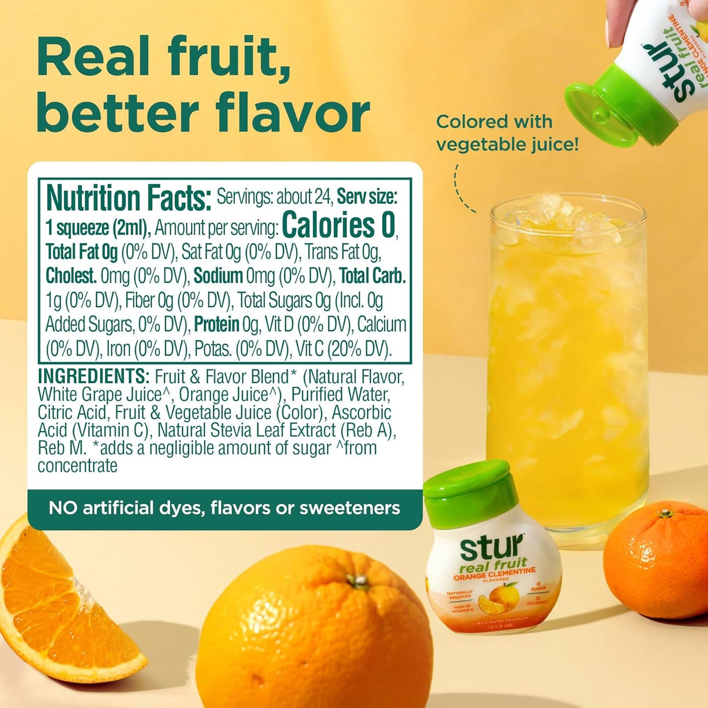 Stur Liquid Water Enhancer | Orange Clementine | Sweetened with Stevia | High in Vitamin C & Antioxidants | Sugar Free | Zero Calories | Keto | Vegan | 5 Bottles, Makes 120 Drinks