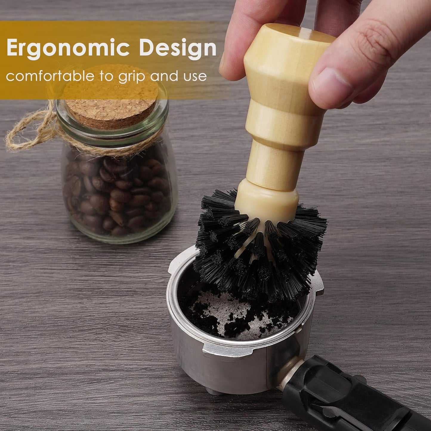 Espresso Machine Portafilter Brush - Nylon Bristle and Wooden Handle Coffee Grounds Remover, Compatible with 51MM and 54MM Portafilters, Professional Cleaning Tools