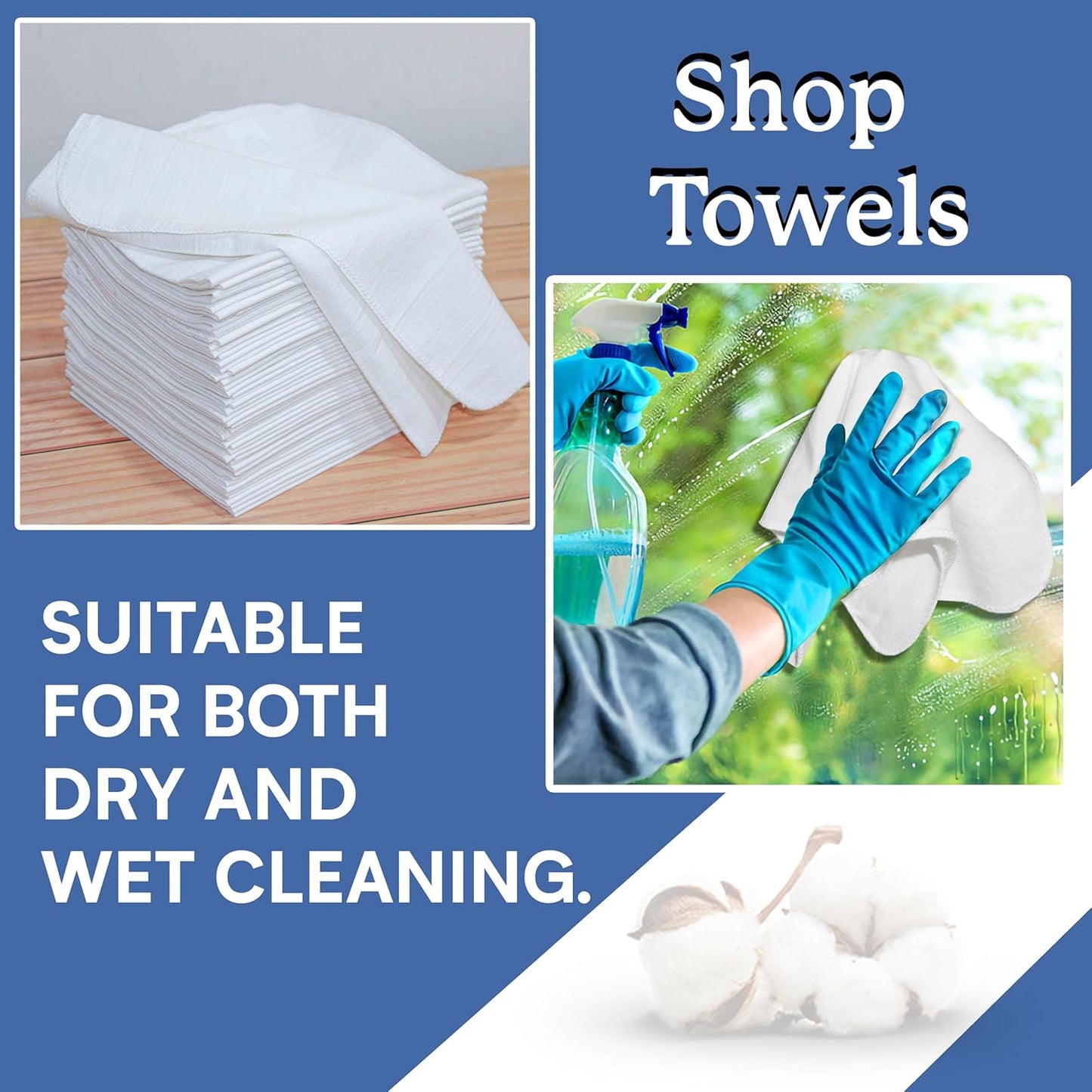Shop Towels| Multipurpose Commercial and Residential Shop Cleaning| Car Wash, Polish, Housewares, Microwave, Coffee Machine, Restaurant, Bathrooms, Electronics, Auto Garage | 50 Pack 14"x12" White