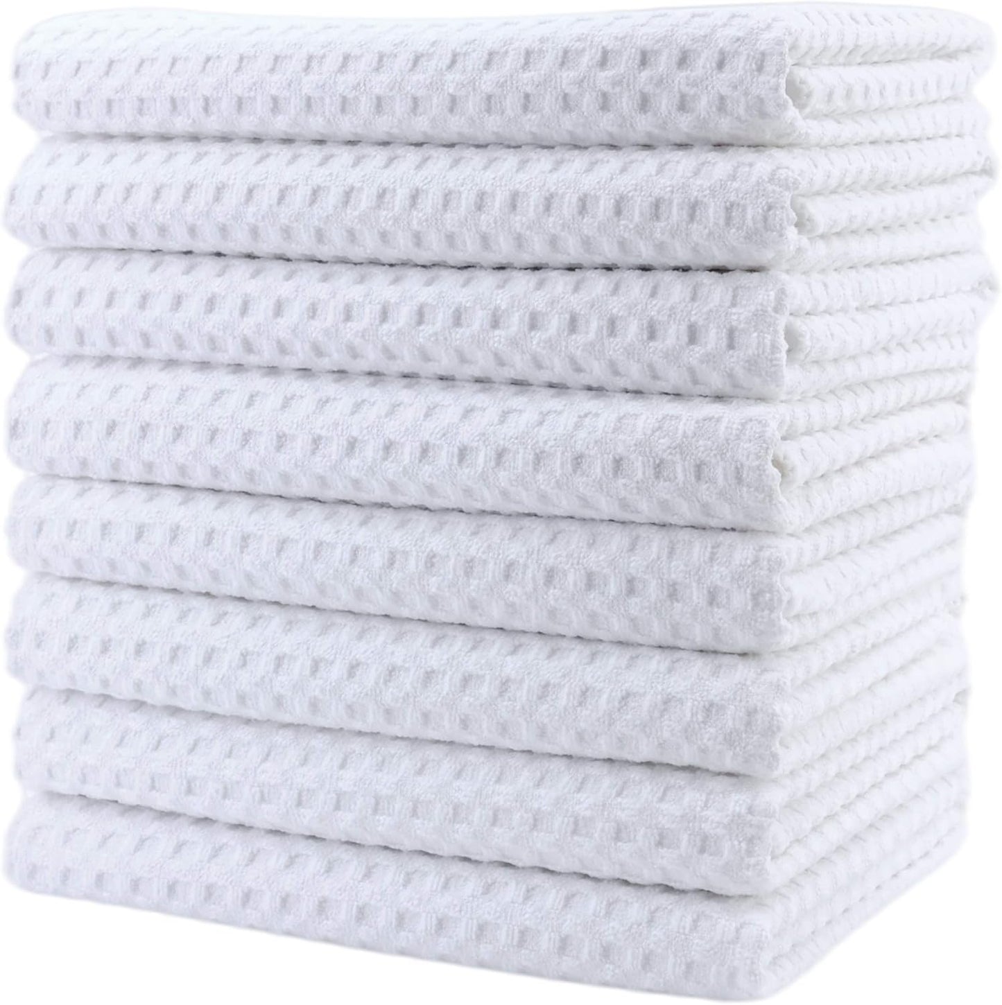POLYTE Ultra Premium Microfiber Kitchen Dish Hand Towel Waffle Weave, 8 Pack (16x28 in, White)