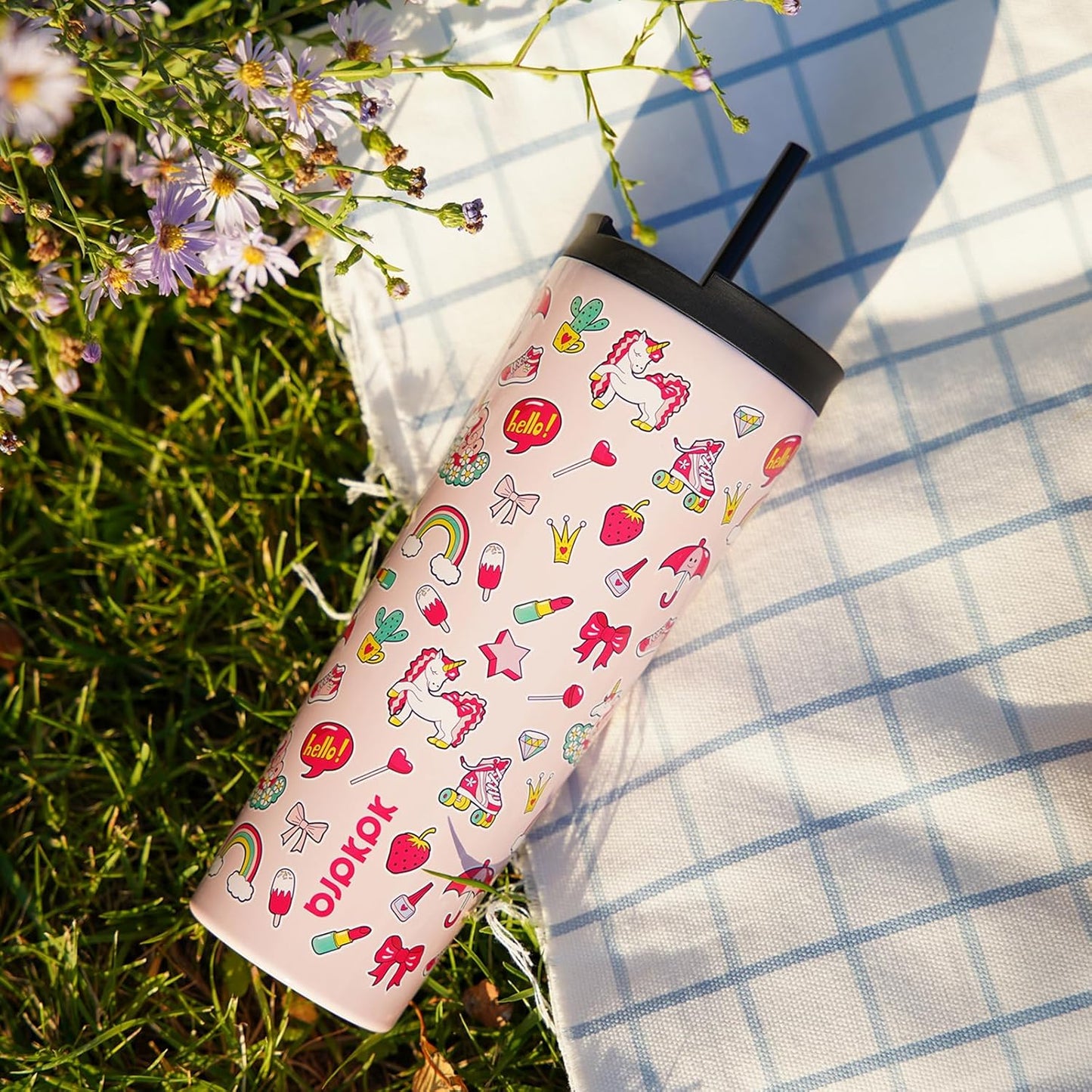 BJPKPK 22oz Tumbler With lid And Straw Stainless Steel Travel Coffee Mug Insulated Tumblers Cups,Spring Party Brown