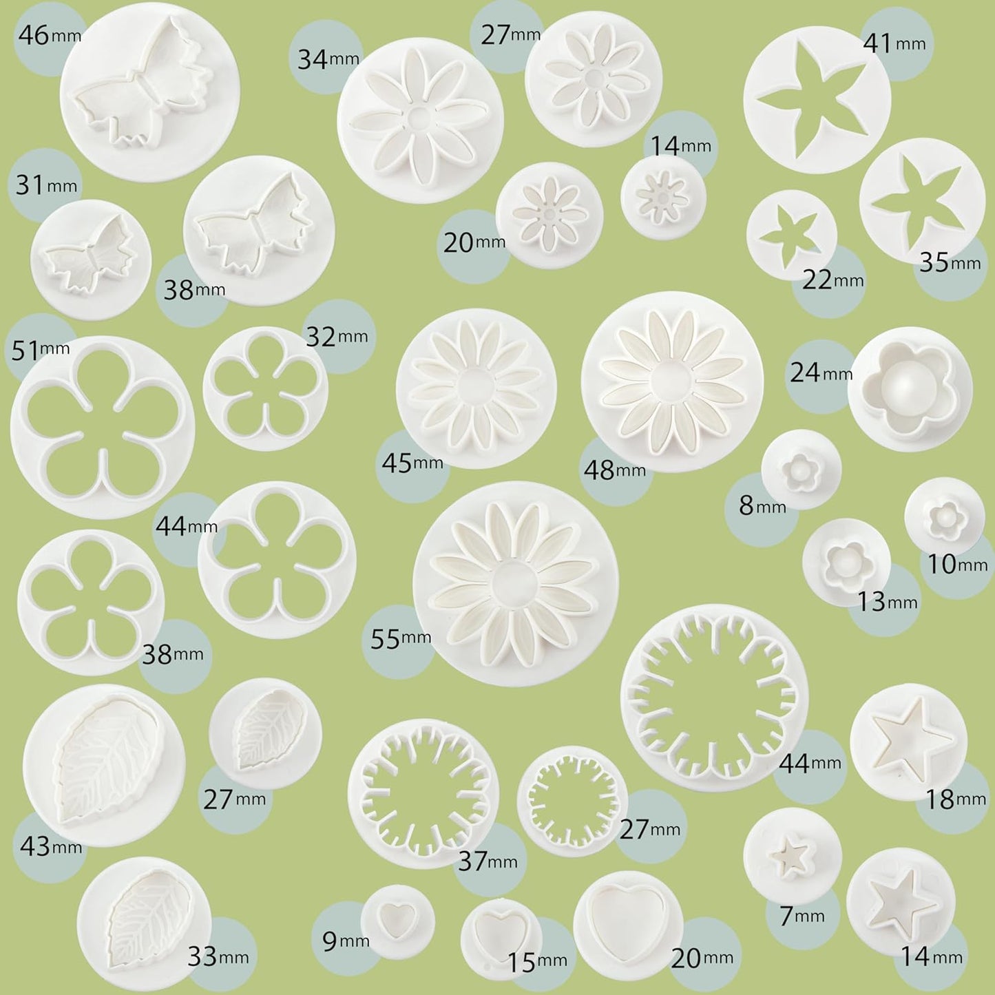 Bakerpan Fondant Tools Set, 47 Pcs Fondant Cake Decorating Supplies, Rolling Pin for Fondant, Gumpaste, Sugar Paste, Fondant Roller, Smoother, Fondant Cutters