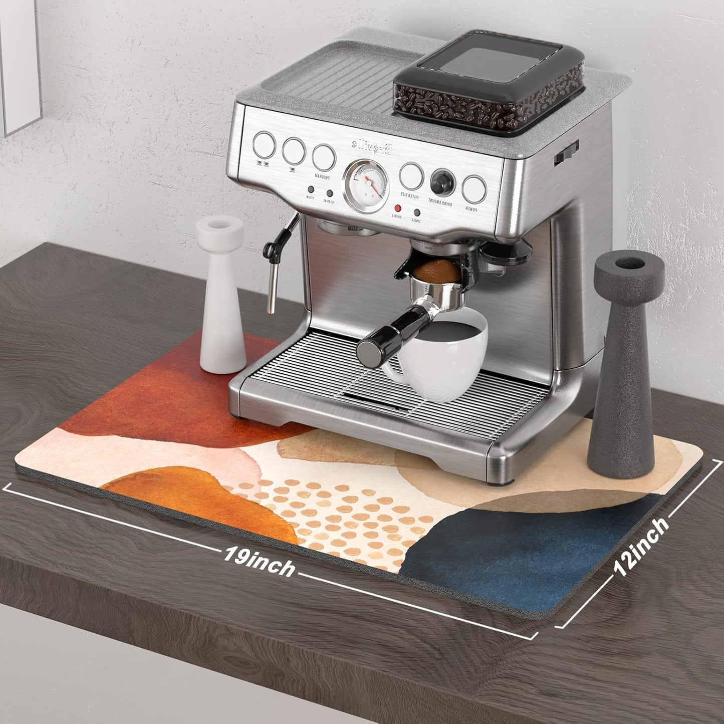 Rnivvi Coffee Mat, 12" x 19" Cute Boho Theme Coffee Bar Mats for Espresso Machine Station Accessories and Organizer, Hide Stain Rubber Backed Absorbent Dish Drying Pad for Kitchen Counter, Stones