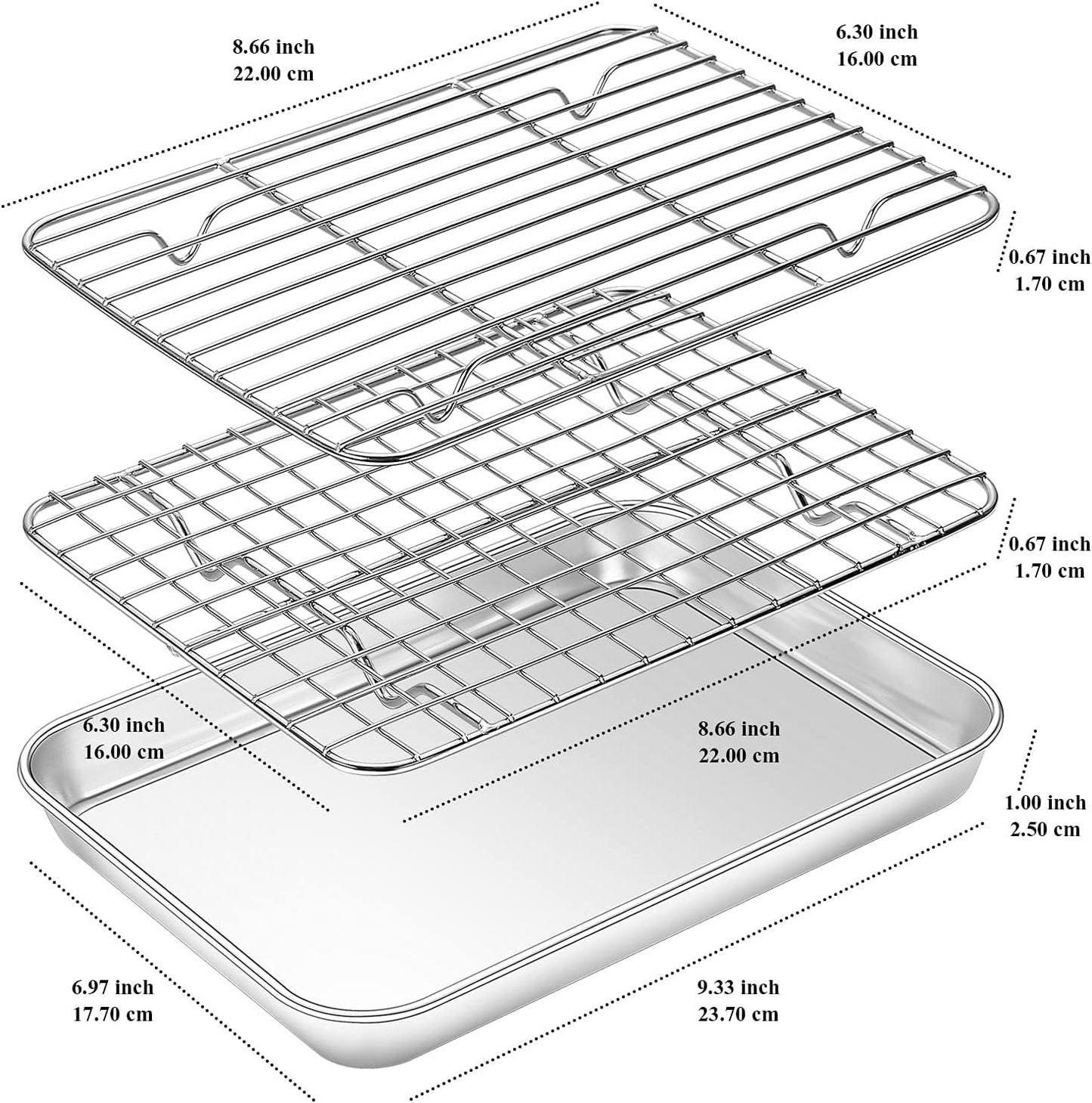 Baking Sheet with Rack Set, Yododo Set of 4 (2 Sheets + 2 Racks), Stainless Steel Cookie Sheet Baking Pan Tray with Cooling Rack, Non Toxic & Heavy Duty & Easy Clean - Size of 9 inch