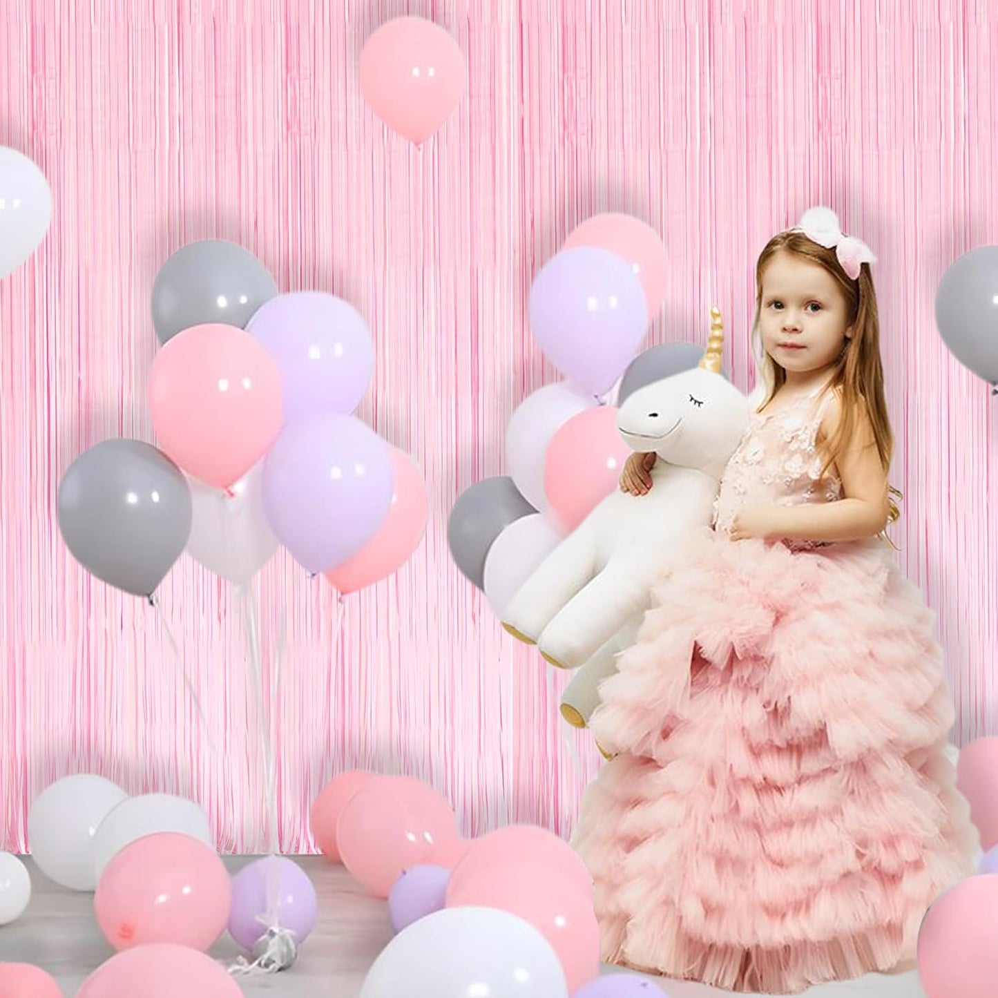 BRAVESHINE Pastel Pink Foil Fringe Curtains Tinsel Backdrop - 2 Pack Photo Booths Party Streamers Supplies for Halloweens/Boo Girls Princess Birthdays Bridal Shower Bachelorette Sweet Bow Decorations