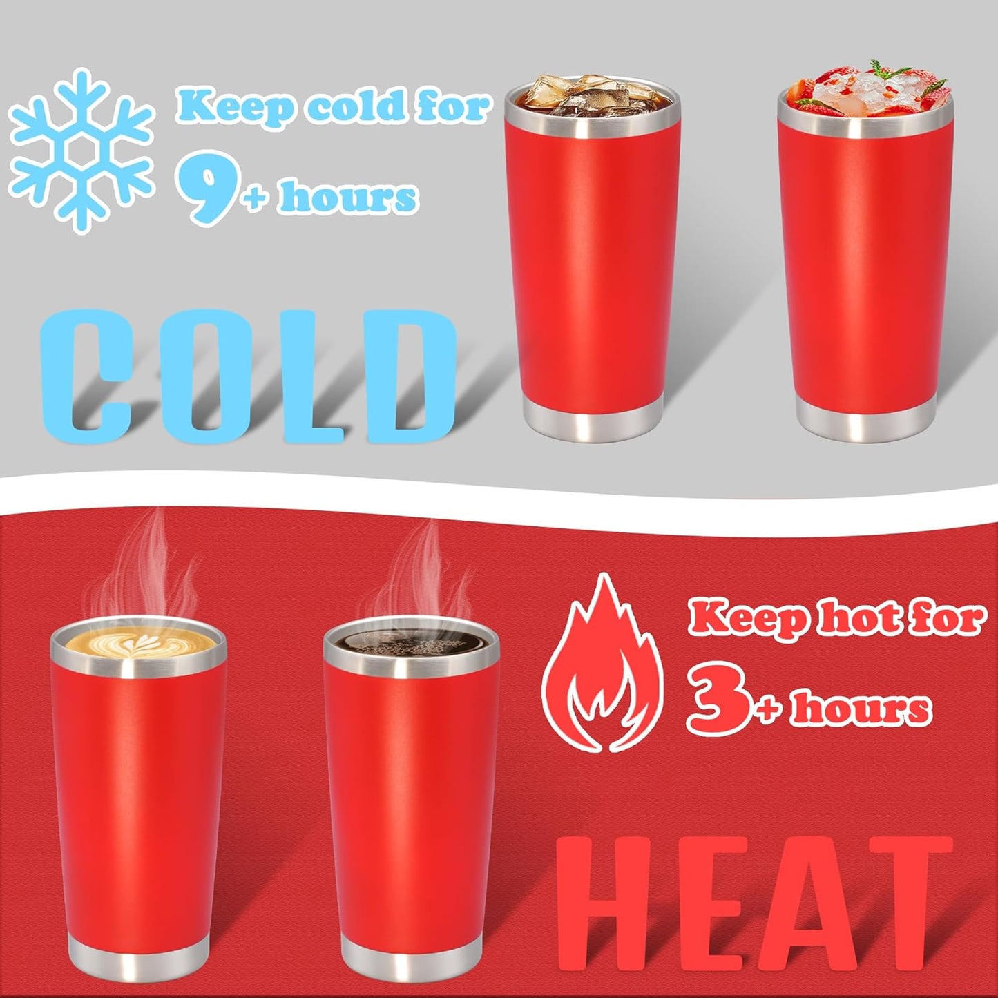 20 oz Tumbler with lid Double Wall Vacuum Insulated Tumblers Stainless Steel Coffee Mug Travel Coffee Tumbler Powder Coated Tumbler Cup Keep Hot&Cold- (Red 1 Pack)