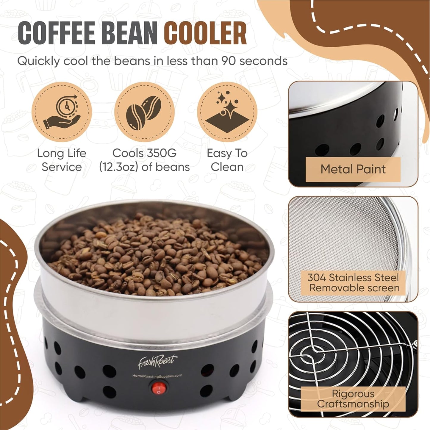 Fresh Roast Coffee Roaster Bundle SR800, Glass Extension Tube, Coffee Bean Cooler, (2 Lbs) Sample Pack of Green Beans, (2- pack) Sample trays