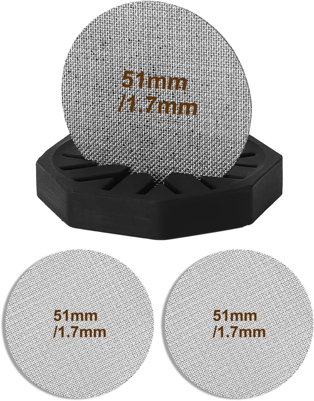 51mm Espresso screen & Food-Grade Silicone Puck Screen Holder, 316 Stainless Steel Puck Screen Kit - 1.7mm Thickness 150μm, 2pack
