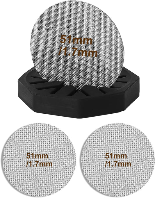 51mm Espresso screen & Food-Grade Silicone Puck Screen Holder, 316 Stainless Steel Puck Screen Kit - 1.7mm Thickness 150μm, 2pack