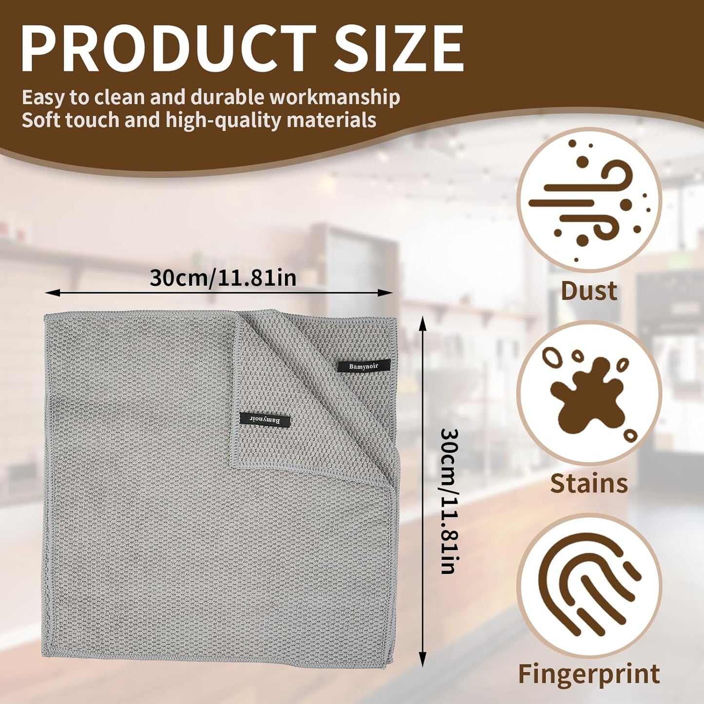 3Packs Coffee Cleaning Cloths, Barista Microfiber Cloths, Highly Absorbent, Quick-Drying, Odor-Free, Suitable for Coffee Accessories and Espresso Machine Cleaning(12"x12")