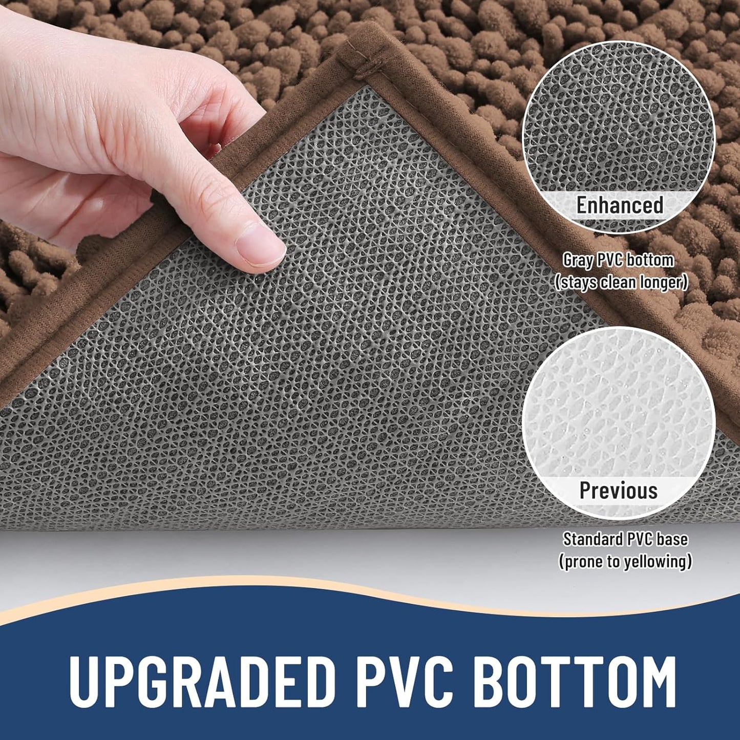 Arotive Luxury Chenille Bathroom Rug Mat, Extra Soft Thick Absorbent Shaggy Bath Rugs, Non-Slip Machine Wash Dry, Plush Bath Mats for Bathroom, Shower and Tub, 24x16, Mocha