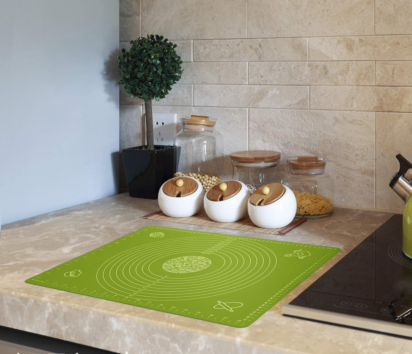 Silicone Baking Mat for Pastry Rolling Dough with Measurements, 19.7" x 15.7" BPA Free Non stick and Non Slip Green Table Sheet Baking Supplies for Bake Pizza Cake