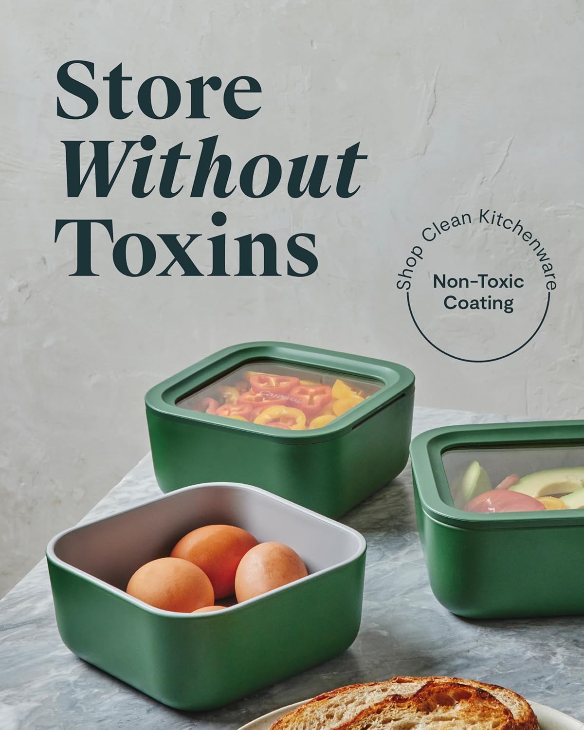 Caraway Glass Food Storage, 4.4 Cup - Ceramic Coated, Non-Toxic, Non-Stick Lunch Box With Glass Lids - Easy to Store, Dishwasher, Oven, & Microwave Safe - Sage