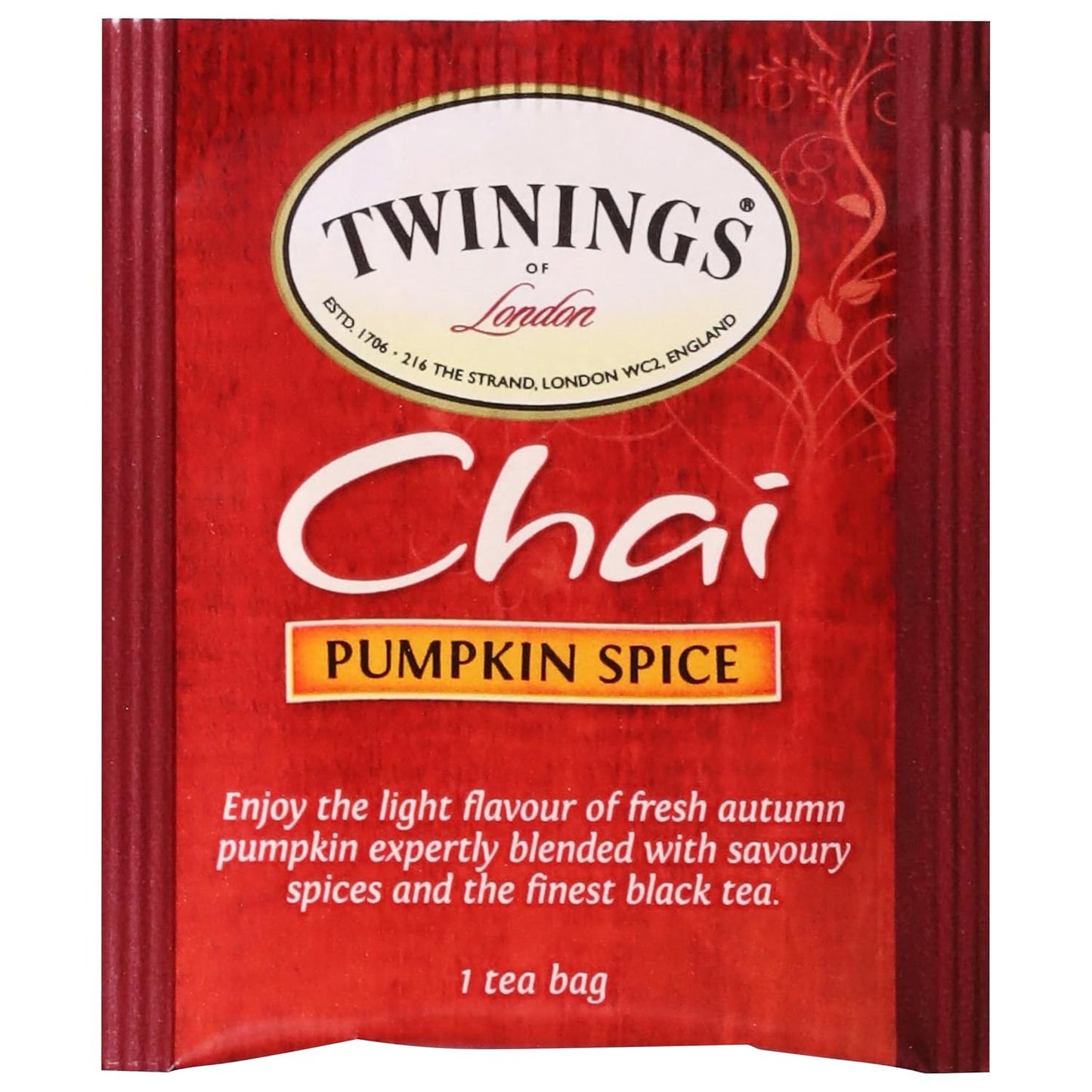 Twinings Pumpkin Spice Chai Black Tea Individually Wrapped Bags, 20 Count (Pack of 6), Warm, Spicy & Aromatic, Caffeinated, Enjoy Hot or Iced, 120 Teabags