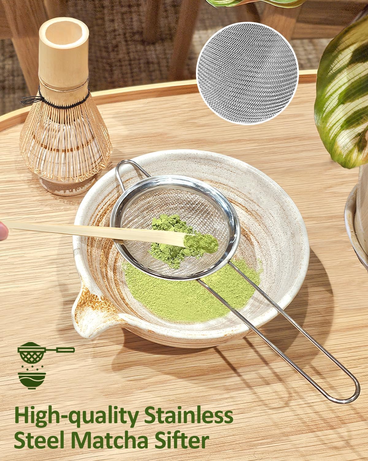 Matcha Whisk Set with Matcha Bowl, Matcha Whisk Holder Matcha Bamboo Whisks, Scoop, Sifter, Unique Gifts for Women Men Girl Friend Home Kitchen Decor Gifts for Tea Enthusiasts Christmas