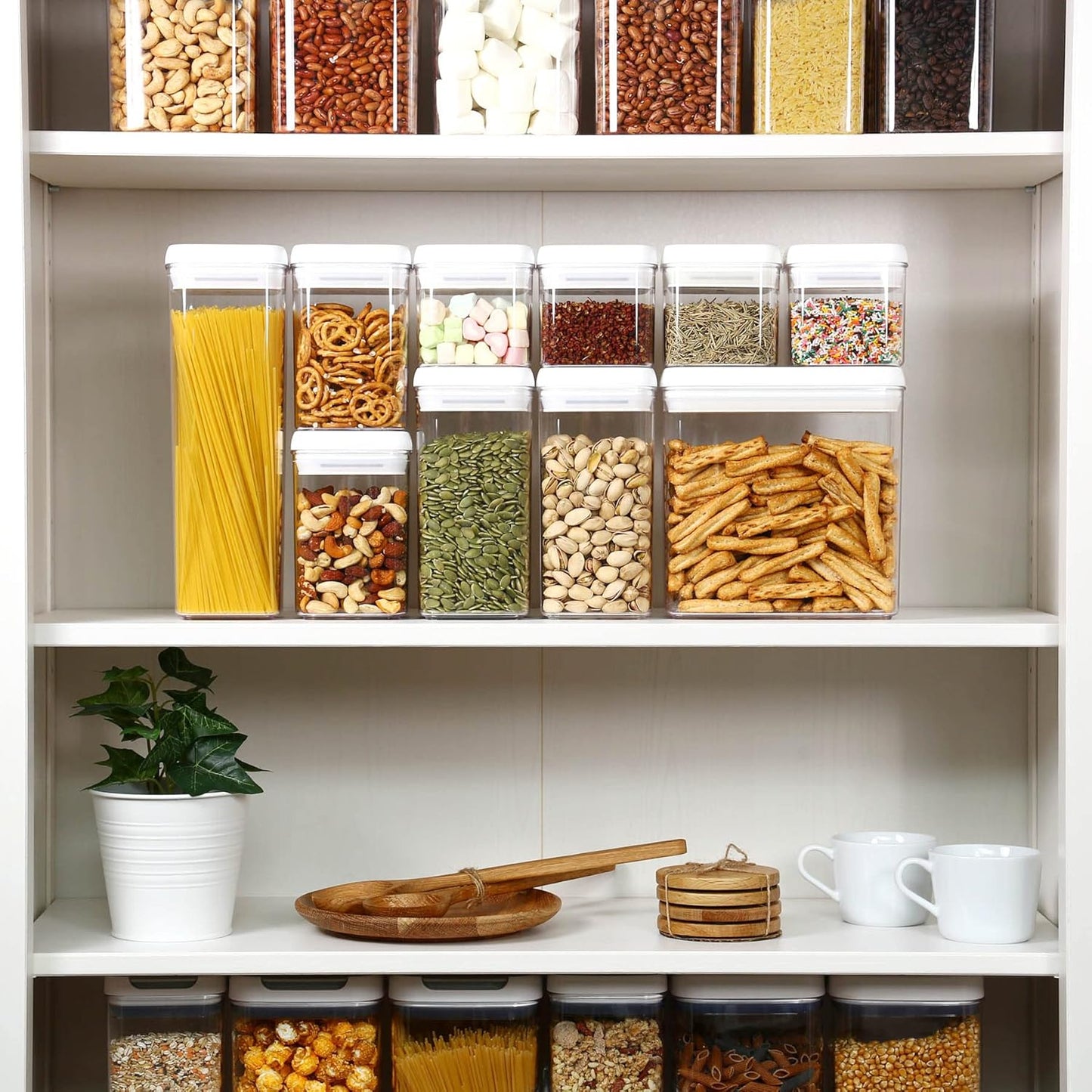 Felli Flip Tite Storage Container with 4 Inch Lid SQUARE & RECTANGLE, Air Tight Ring Seal Top Clear Acrylic Canister Jar, Spice Pasta Cereal Snack Pantry Organizer, Gift Set for Women (10pk, Variety)