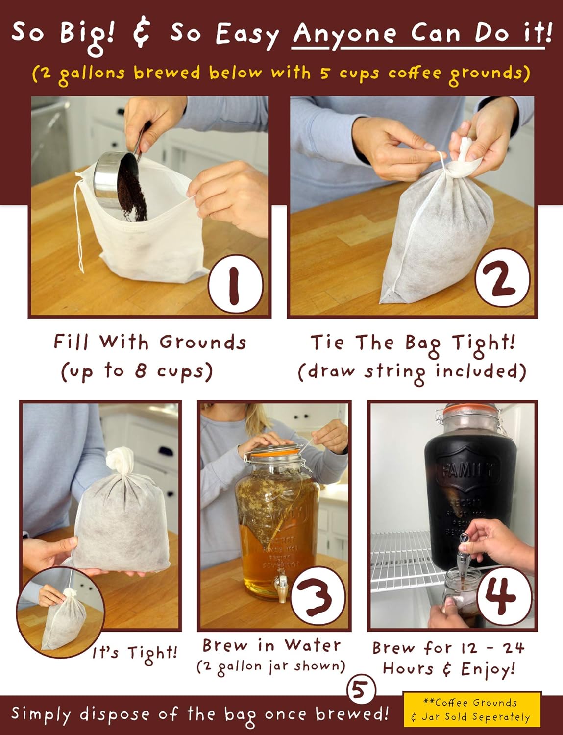 Cold Brew Coffee Filters -Single Use Filter Sock Packs, Disposable, Biodegradable Fine Mesh Brewing Bags for Concentrate, French/Cold Press Kit, Tea in Mason Jar or (30 Pack - Commercial Size)