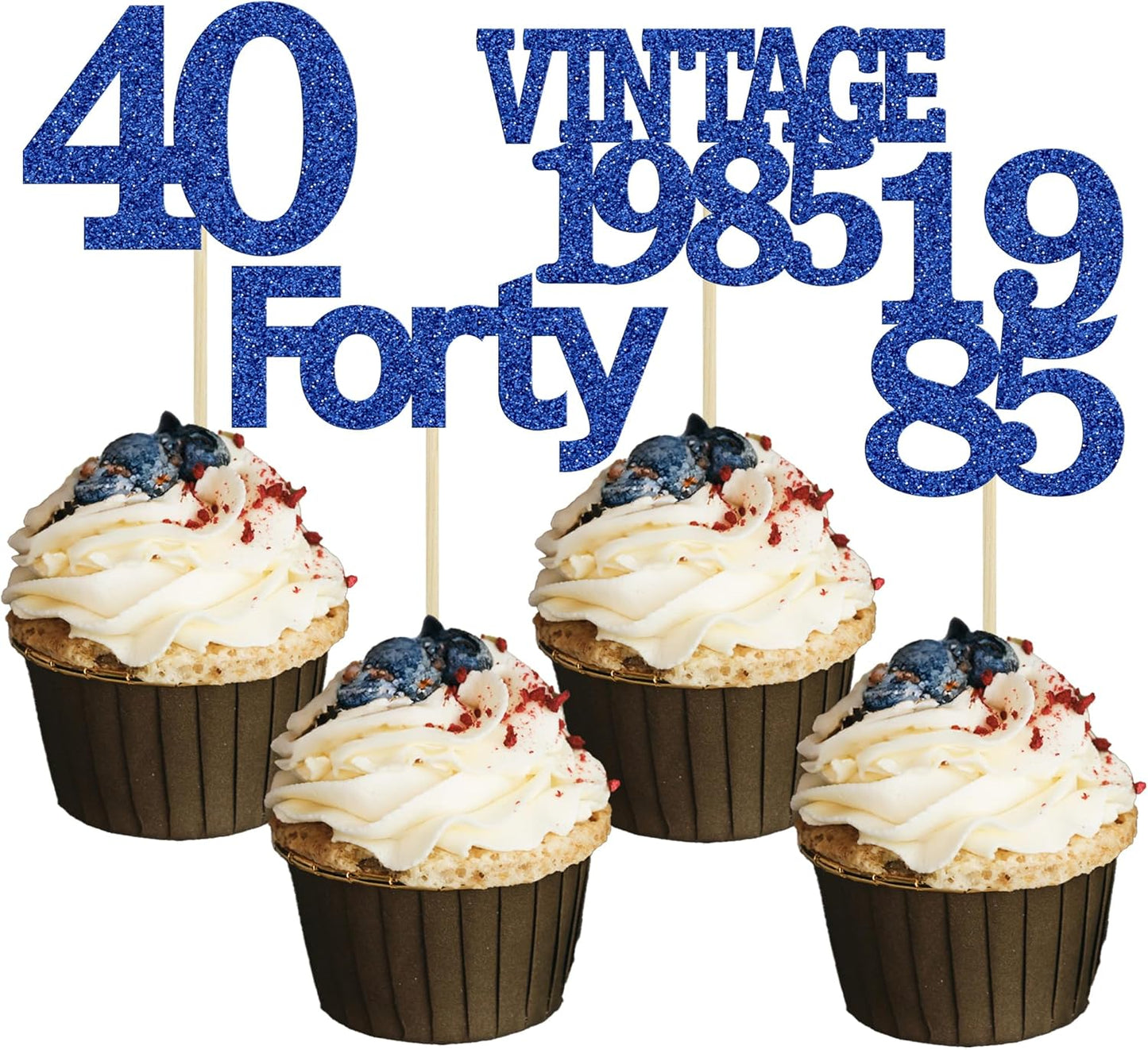 Gyufise 24Pcs Vintage 1980 Cupcake Toppers Glitter Cheers to 45 Fabulous Forty Five Cupcake Picks 45th Birthday Wedding Anniversary Party Cake Decorations Supplies Deep Blue