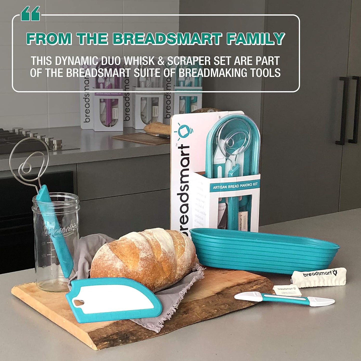 Artisan Bread Whisk and Bench Scraper Duo - Essential Dough Mixer Tools - Sourdough Bread Baking Supplies