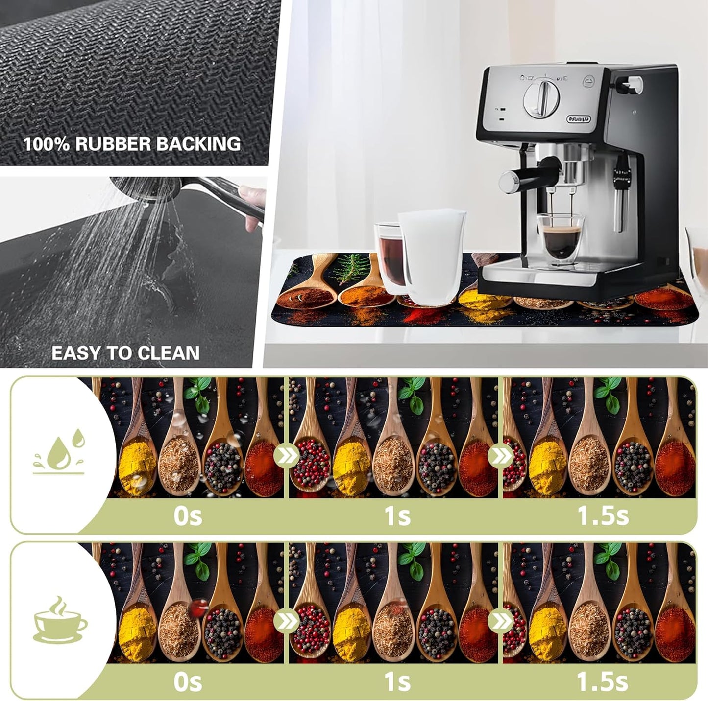 Dish Drying Mat Colorful Spices Herbs Kitchen Mat 16"x24" Bsorbent Coffee Maker Mat for Dishes,Utensils Coffee Maker Pots and Pans Easy Clean Dish Slip Resistant Pad