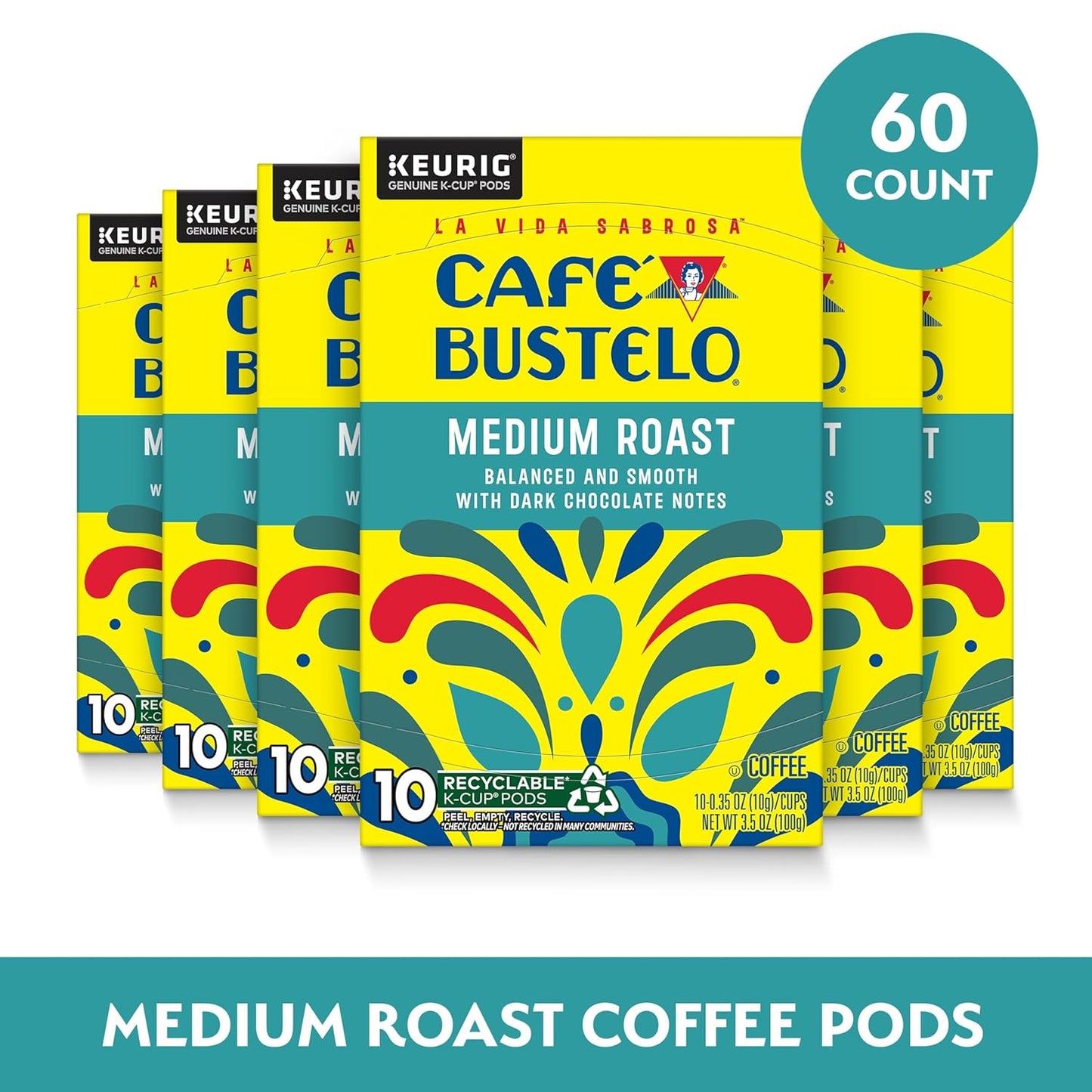 Café Bustelo Medium Roast Coffee, 10 Ct. K-Cup pods (Pack of 6)