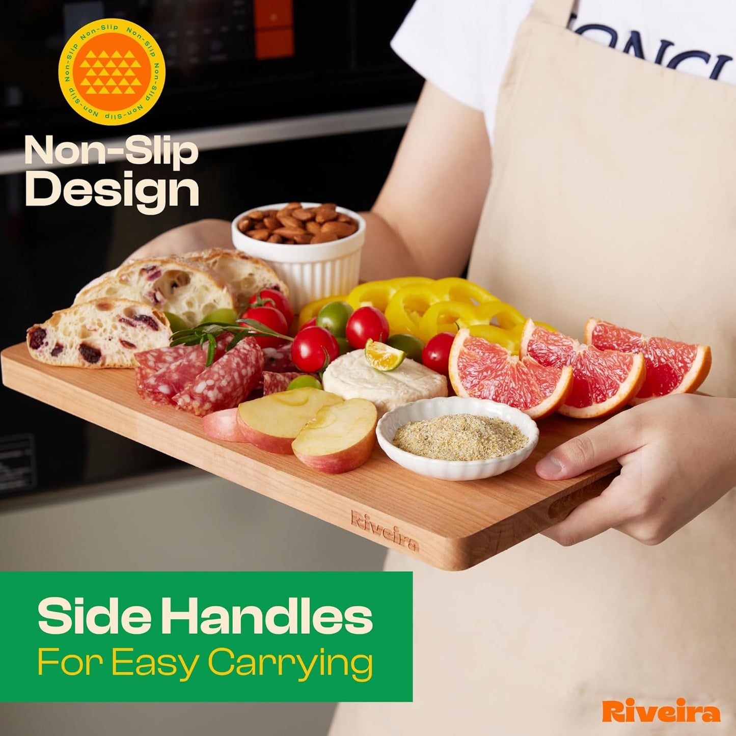 Riveira Cherry Wood Cutting Board – Gourmet Black Cherry Grandeur: 24 x 18 Wooden Cutting Board – Wooden Cutting Boards For Kitchen Decorative – Innovative Juice Grooves Cherry Wooden Chopping Board