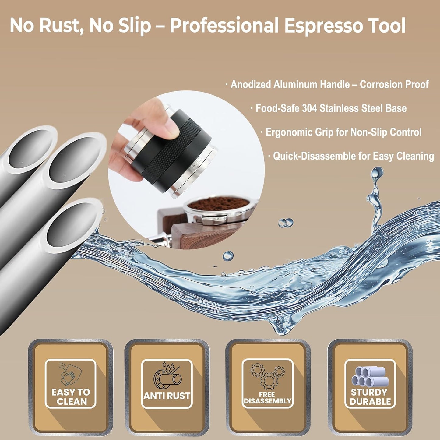 53mm Coffee Distributor & Tamper - Dual Head Adjustable Depth for Breville Barista Pro/Express/Touch - 304 Stainless Steel Compatible with 54mm Bottomless Portafilter, Black