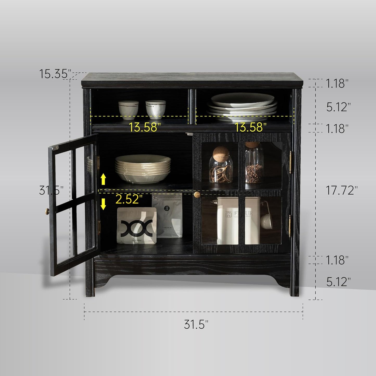 Chogori 31.5" Solid Wood Buffet Cabinet with Storage, Farmhouse Sideboard with 2 Doors, Coffee Bar Cabinet for Dining Room, Kitchen, or Living Room, Black