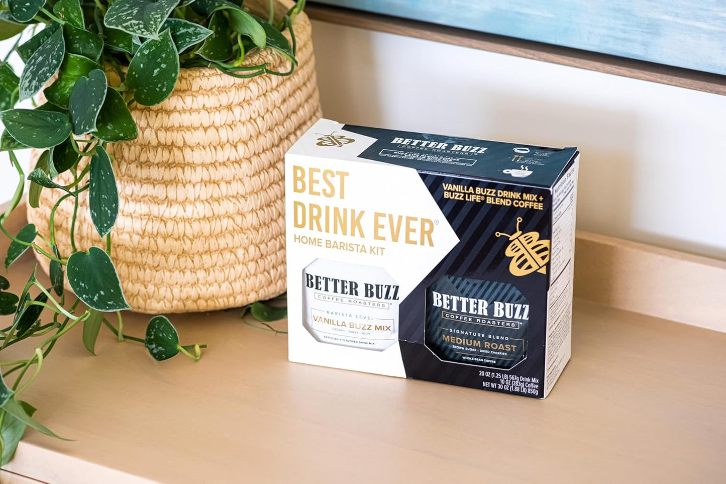 Better Buzz Best Drink Ever Home Carry Kit 30oz., 10oz. Medium Roast Whole Bean Coffee (Buzz LIfe), 20oz. Vanilla Coffee Creamer Powder (Vanilla Buzz)