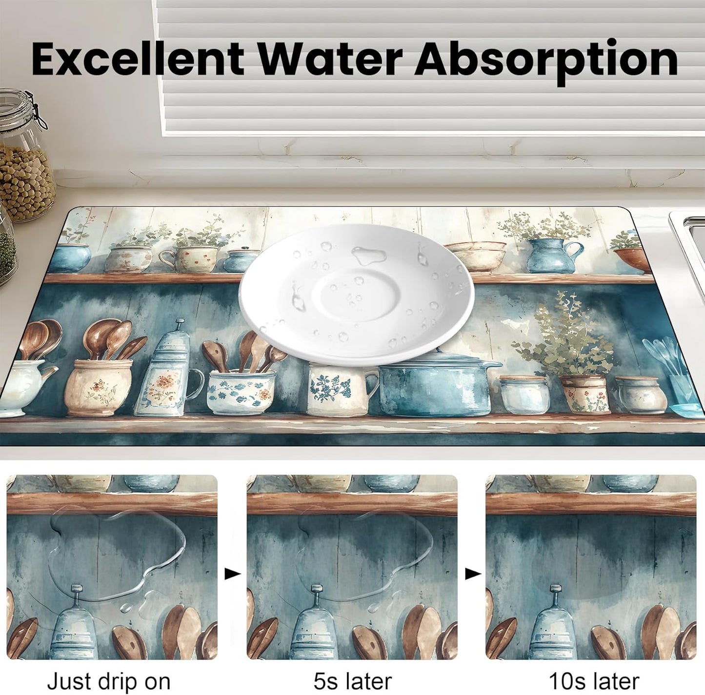 17"x 32" Coffee Bar Mat, Kitchen Shelves Absorbent Dish Drying Mat Cuttable Hide Stain Draining Table Pad for Kitchen Counter, Coffee Bar Accessories