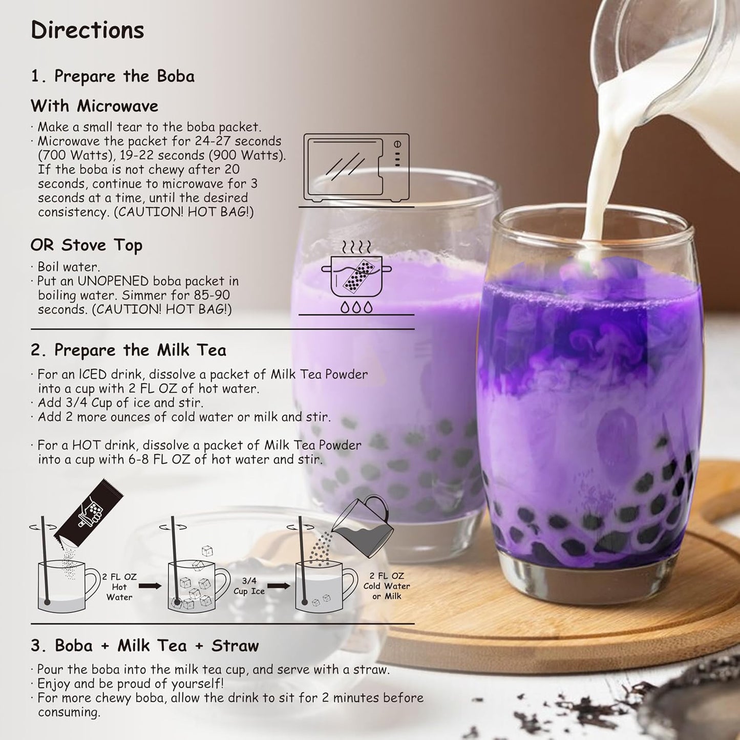Boba Moo Mini Premium Boba Tea Kit With Taro Milk Tea Flavor - Only 10,000 Kits Yearly, Small Batch Bubble Tea Kit With Exceptional Taste & Chewiness, Vegan, Lactose-Free, 3 Servings