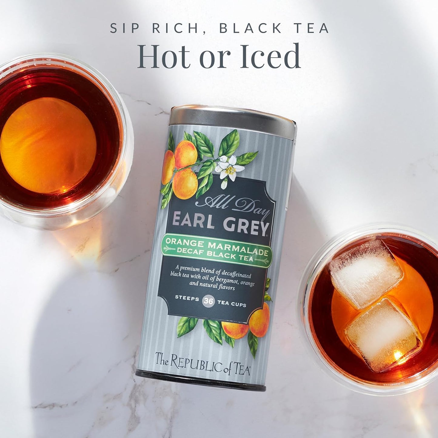 The Republic of Tea – All Day Earl Grey Orange Marmalade Decaf Black Tea, Naturally decaffeinated, 36 Tea Bags