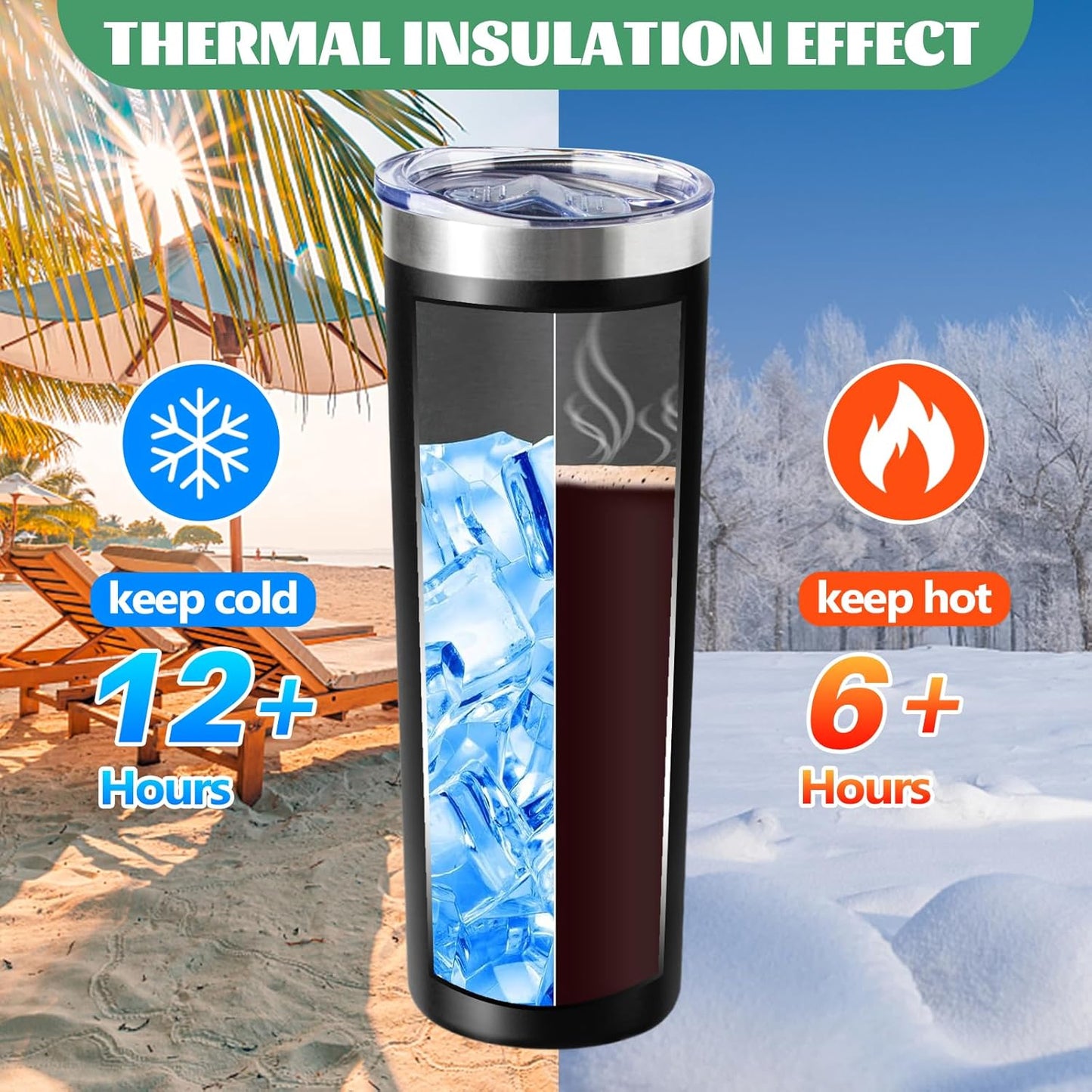 20 oz Skinny Tumbler with Lid and Straw,Stainless Steel Vacuum Insulated Tumbler Cup Double Wall Leak-proof Coffee Mug,Travel Thermal Water Tumbler for Office,Outdoor (Black/White/Rose gold/Silver)