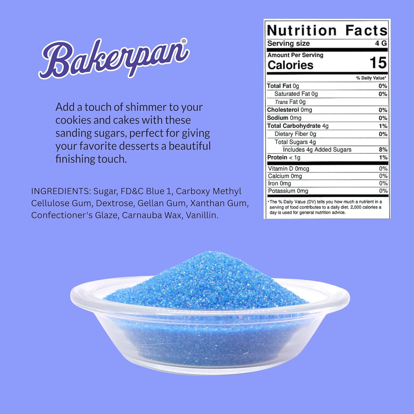 Bakerpan Blue Sanding Sugar for Baking & Cookie Decorating - 5 Ounce Edible Blue Sugar Sprinkles for Cookies, Cakes, Cocktails (Made In USA)