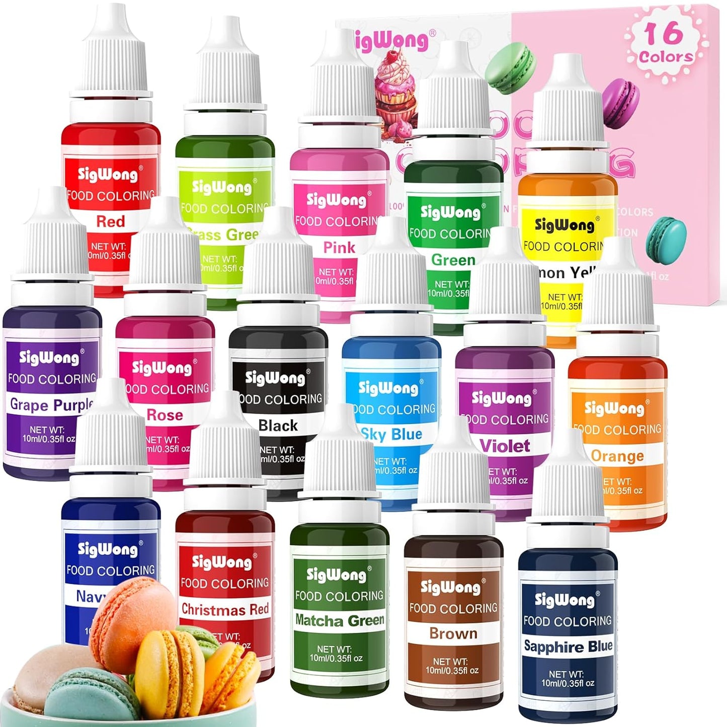 Food Coloring Liquid - 16 Colors Vibrant Food Coloring Set, Upgraded Tasteless Food Grade Food Dye for Cake Decorating, Baking, Cookies, Icing, Slime, Easter Egg, Fondant and DIY Crafts - 10ml Bottles