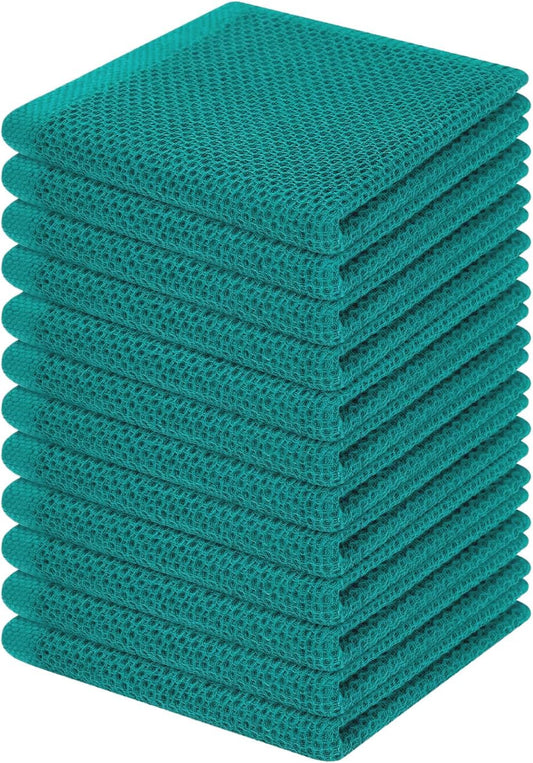 Homaxy 100% Cotton Waffle Weave Kitchen Dish Cloths, Ultra Soft Absorbent Quick Drying Dish Towels, 12 x 12 Inches, 12-Pack, Teal