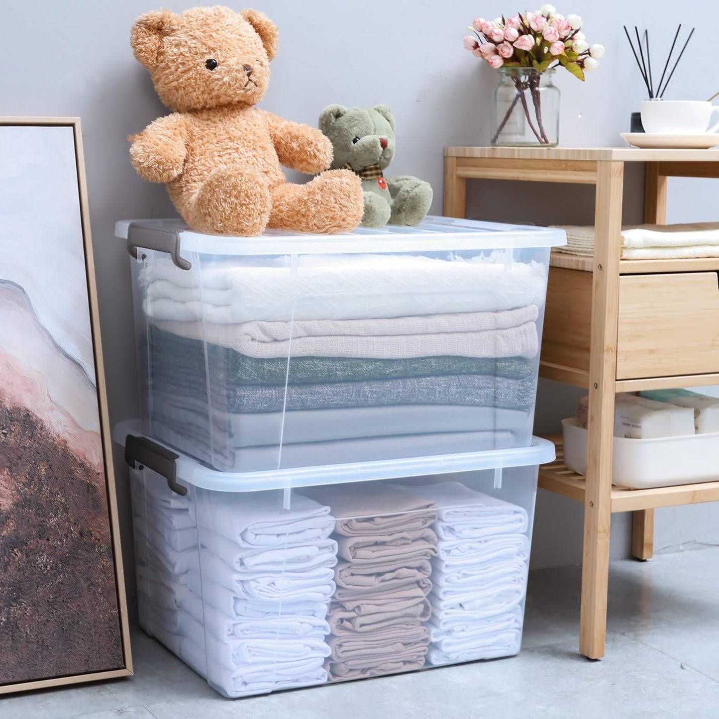 Citylife 6 Packs 44.4 QT Plastic Storage Bins with Lids Large Stackable Storage Containers for Organizing Clear Storage Box for Garage, Closet, Kitchen