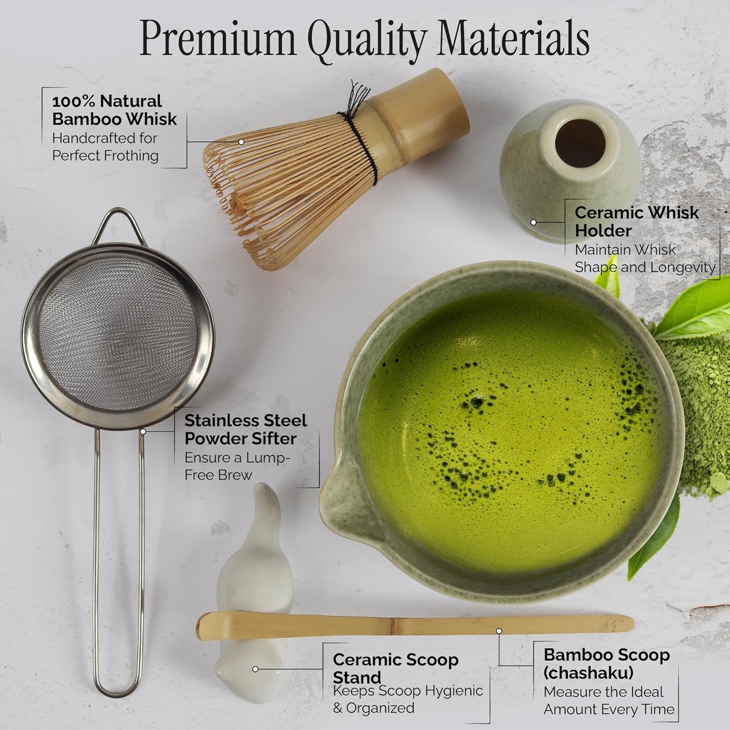 Matcha Whisk Set, 8-Piece Japanese Matcha Set - Ceremony Matcha Set with Matcha Sifter, Matcha Bowl, Whisk Holder, Matcha Whisk, Scoop & Magnetic Gift Box for Matcha Lovers - Matcha Kit