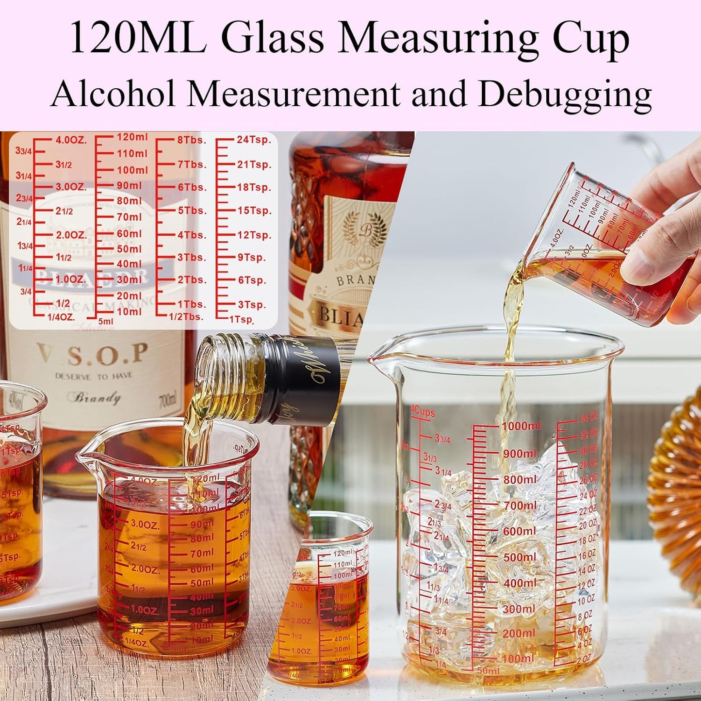 Ackers 7-Piece Glass Measuring Cup Set, Borosilicate Beaker Style Nesting Liquid Measuring Cups