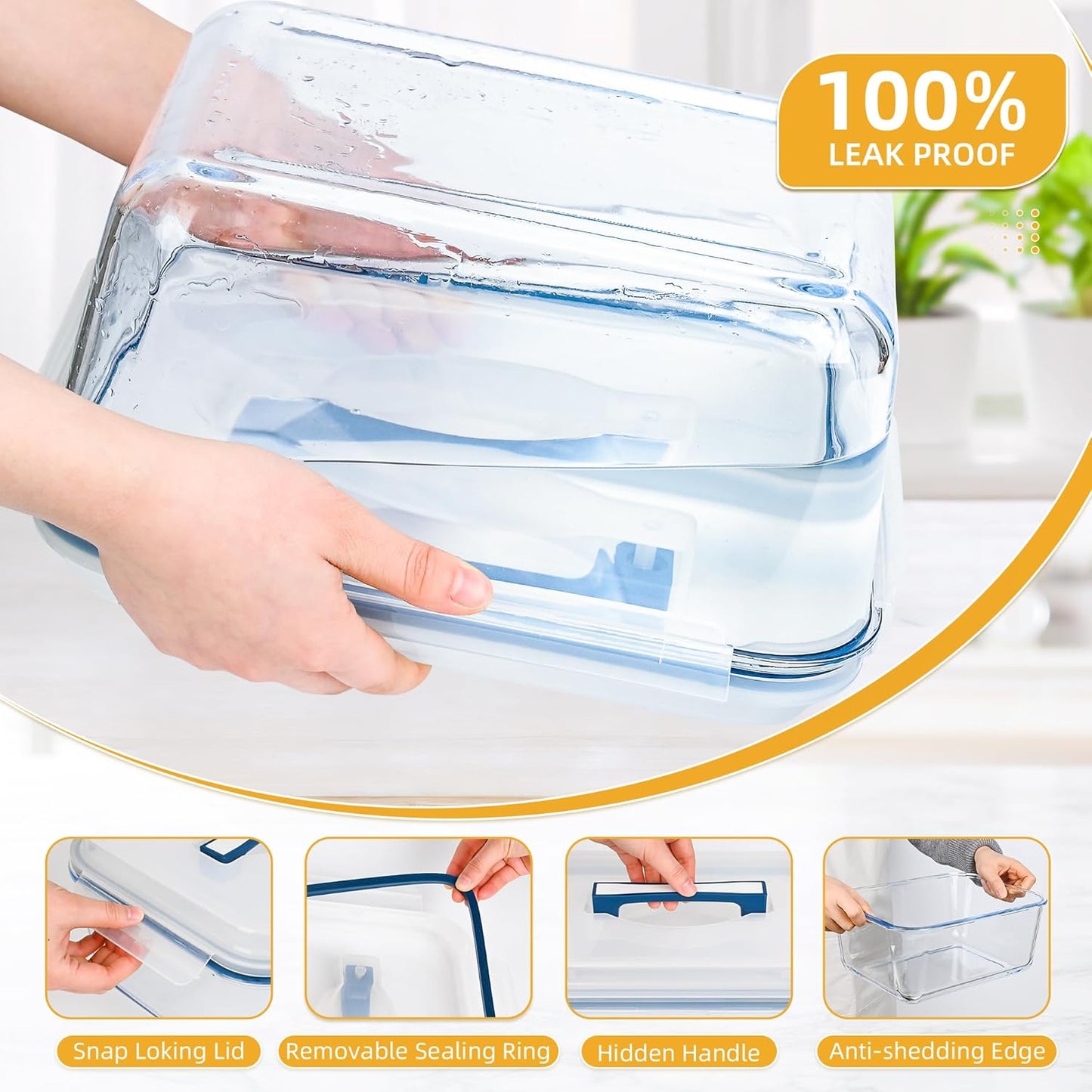 Glass Bread Box Airtight Bread Container, 190oz / 24Cup Large Glass Storage Containers with Lids, Ideal Airtight Food Storage Containers, Roasting Turkey/Chicken/Cookie, Oven&Dishwasher Safe